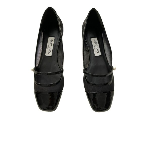 Jimmy Choo Elisa Black Mesh Pearl Mary Jane Sz 38 NEW - Picture 6 of 12